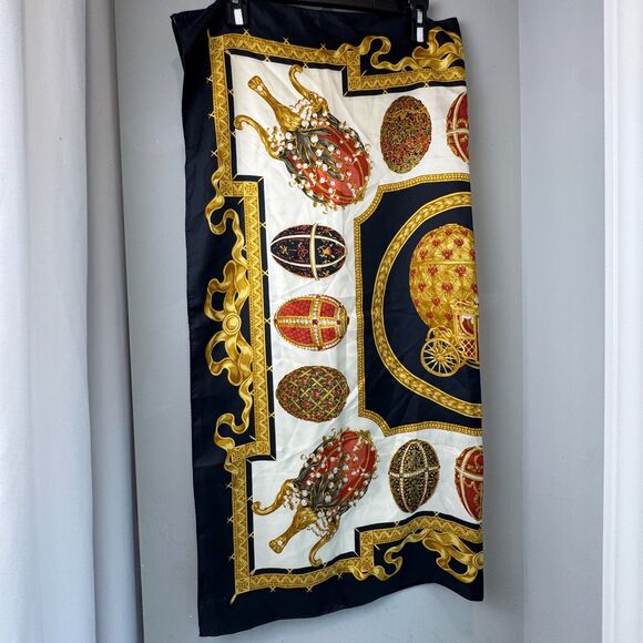 Vintage Carlisle Silk Scarf Made in Italy – Carriage & Jeweled Egg Motif - Picture 3 of 8